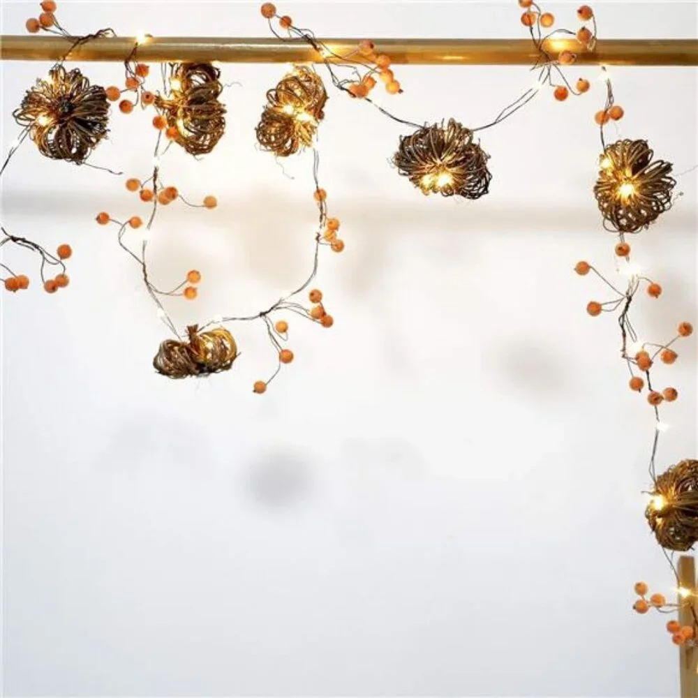 Fall Garland with Lights 10ft 30LEDs Rattan Pumpkin String Lights Battery